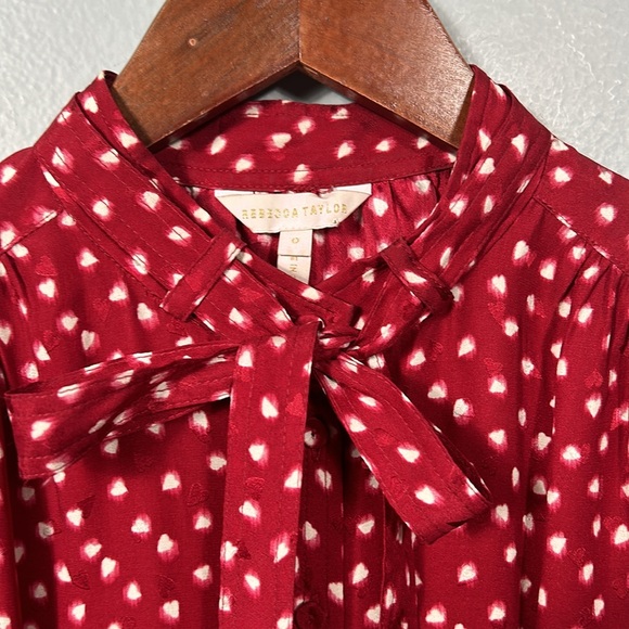 Rebecca Taylor Silk Blurry Heart Red Button Up Dress size 0 - Picture 12 of 17